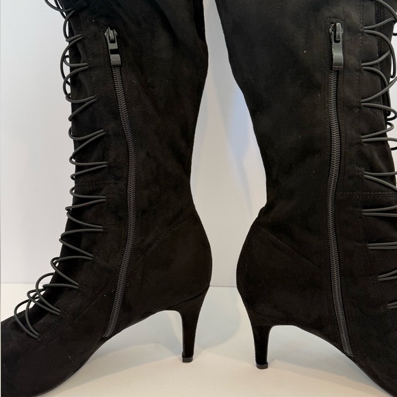 Journee Collection Black Over the Knee Boots with Gold Details - Picture 5 of 9